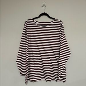 J. Peterman Maroon/Cream Striped Long Sleeve Tee Shirt Size XL Classic Fall